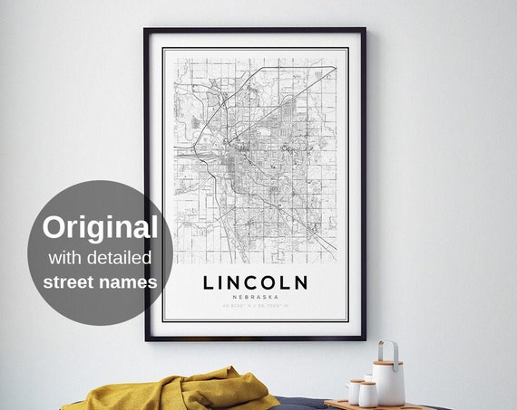 Lincoln Map Print, Nebraska City Minimalist Travel Poster