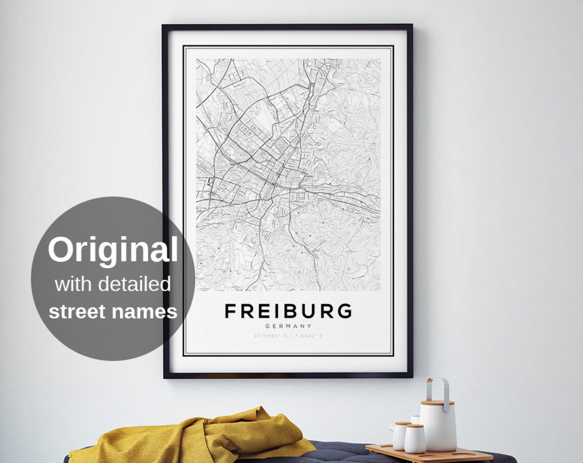 Freiburg Germany Map Art Print, Travel Decor
