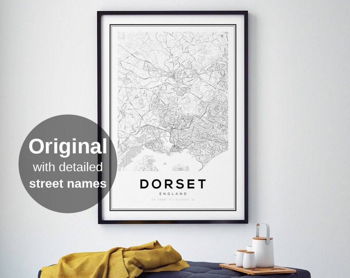 Dorset Map Poster Print, Minimalist England UK