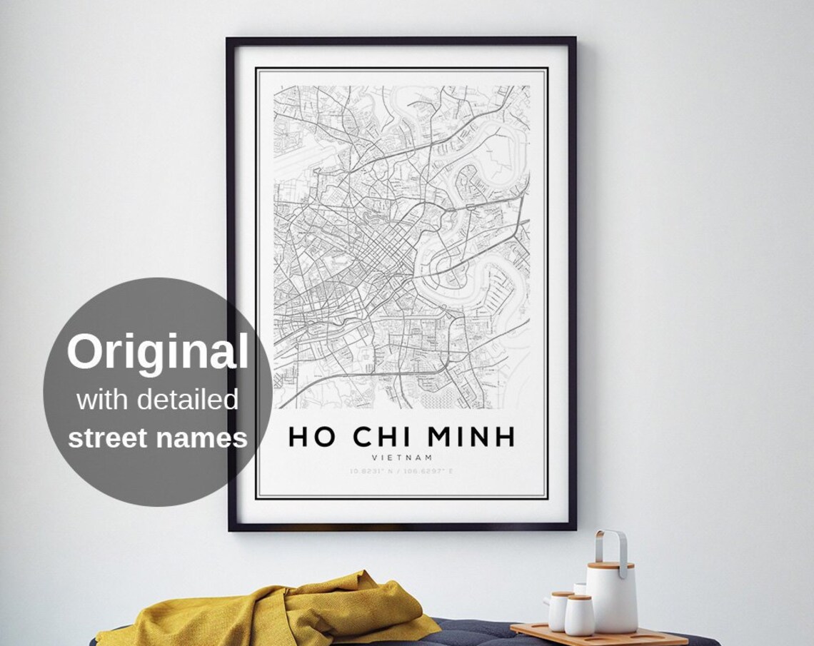 Ho Chi Minh City Map Print, Minimalist Travel Poster