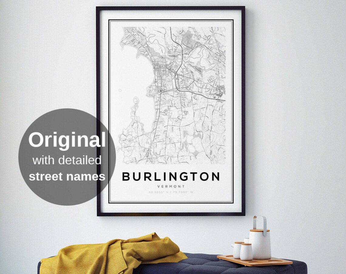 Burlington Map Print, Vermont Minimalist Travel Poster