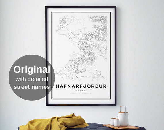 Hafnarfjordur Map Print Iceland City Wall Art Minimalist Nordic Travel Poster Volcanic Gift