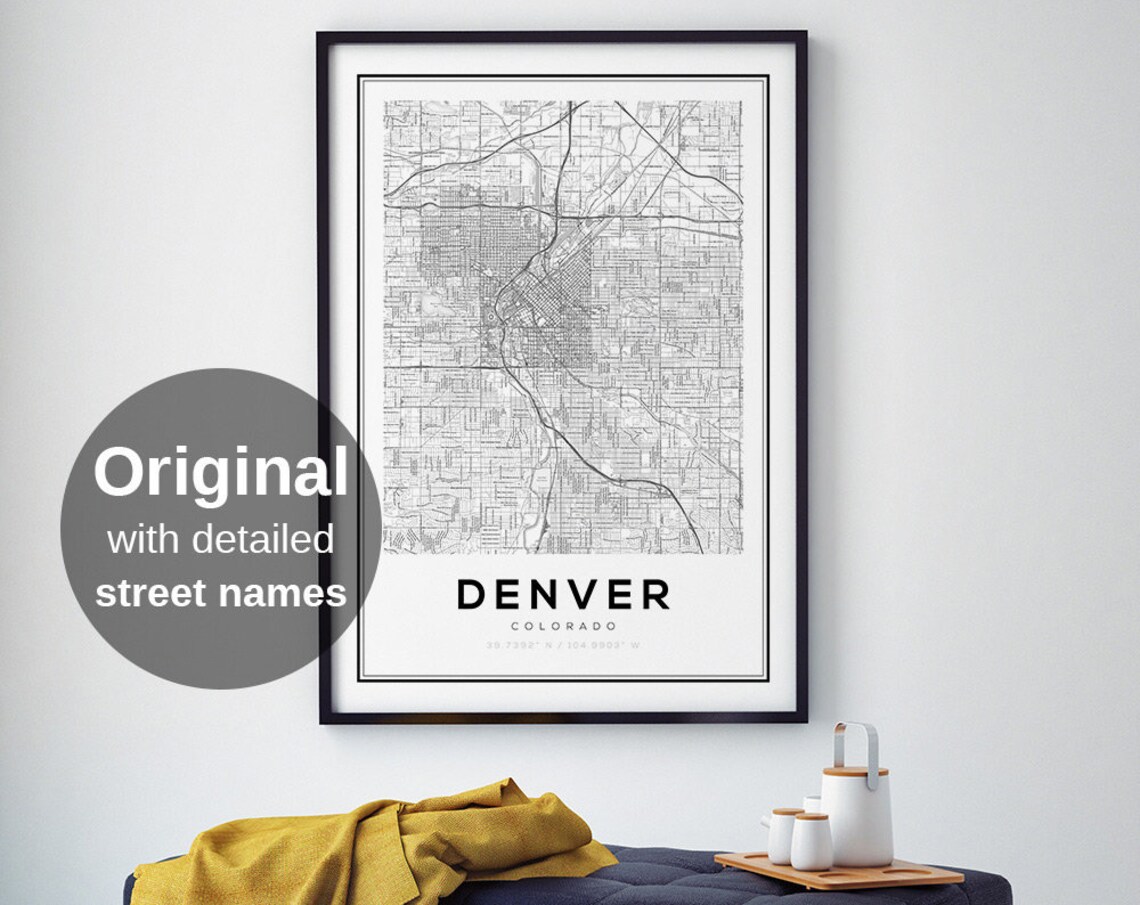 Denver City Map Black White Minimalist Travel Poster
