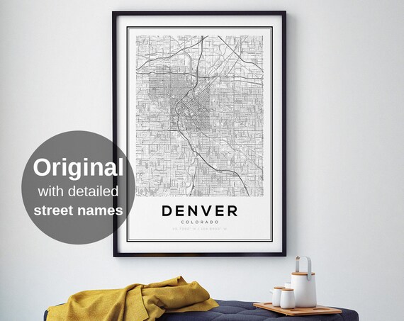 Denver City Map Black White Minimalist Travel Poster