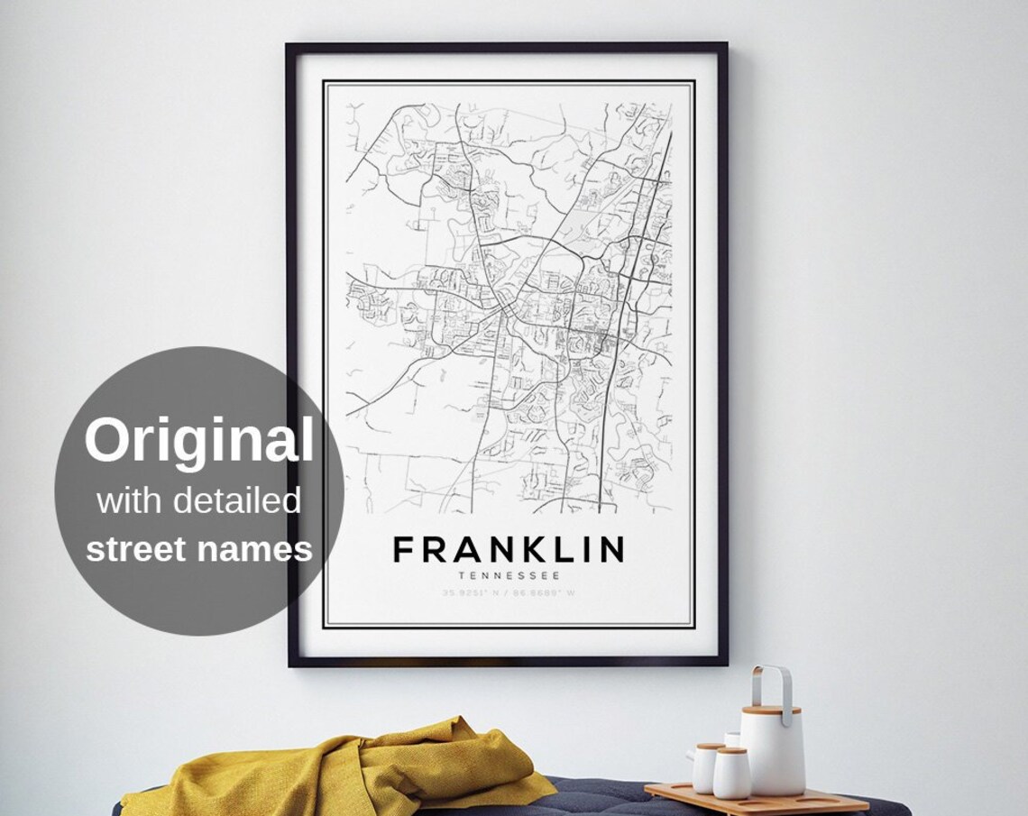 Franklin Tennessee Map Print, Minimalist Travel Poster
