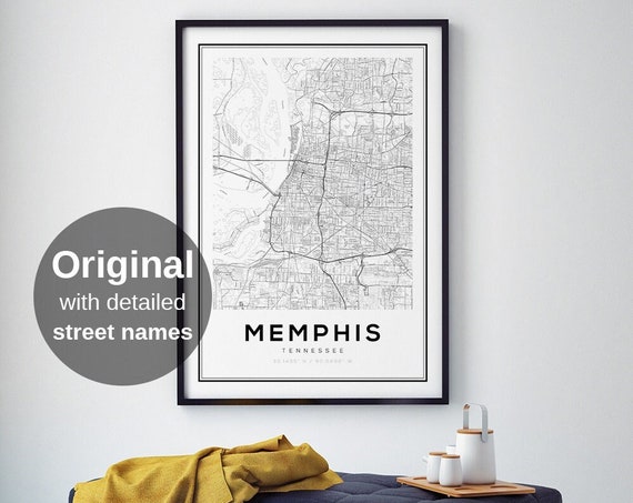 Memphis Map Print Tennessee City Wall Art Minimalist Music Travel Poster Southern Usa Blues Gift