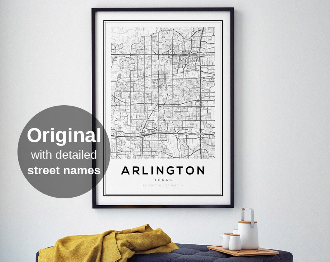 Arlington Map Print, Texas Minimalist Travel Poster
