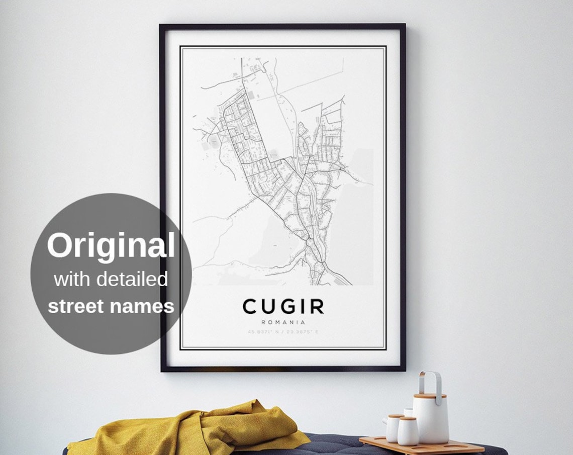 Cugir Map Print, Romania Transylvania Poster