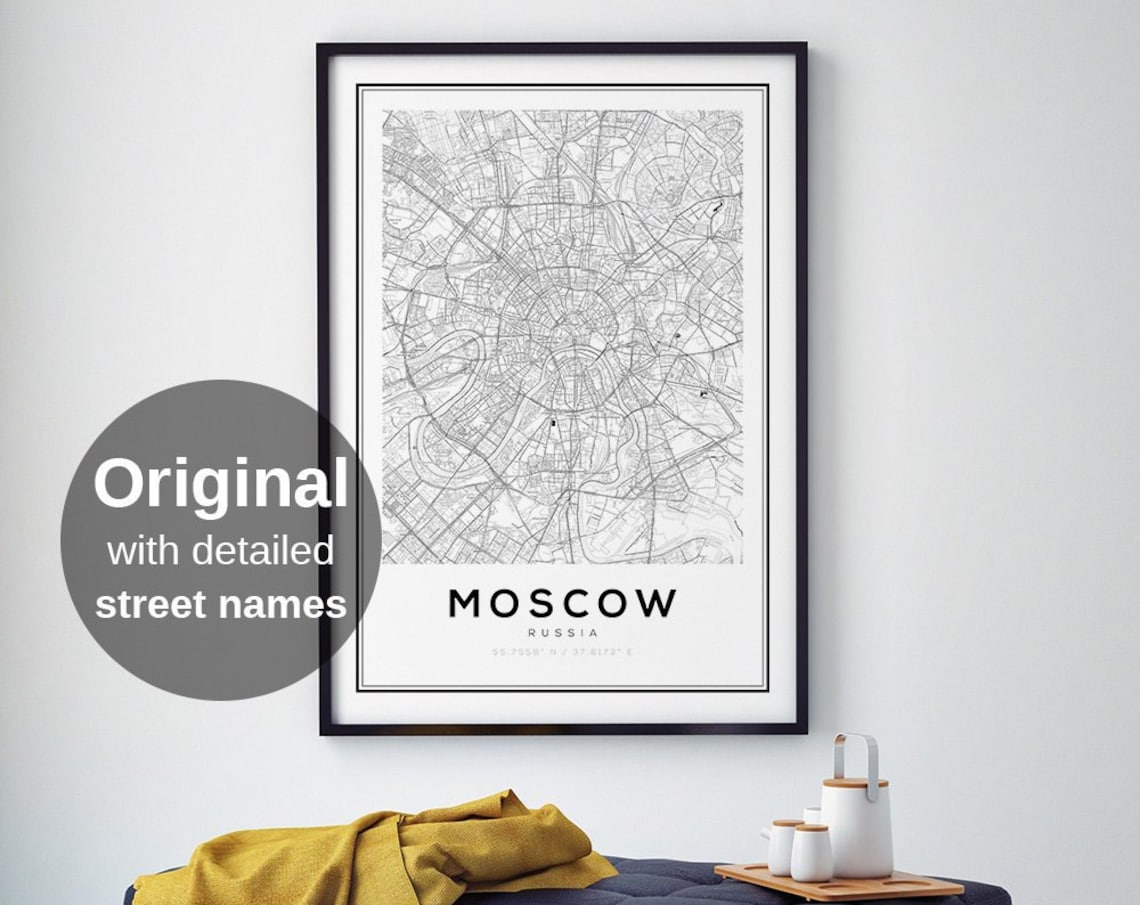 Moscow Russia Map Print, Minimalist Travel Poster