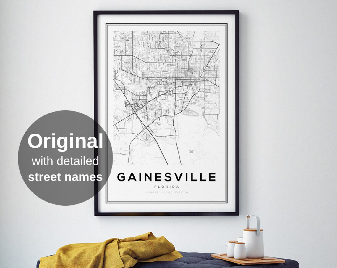 Gainesville Map Print, Minimalist Florida Travel Poster