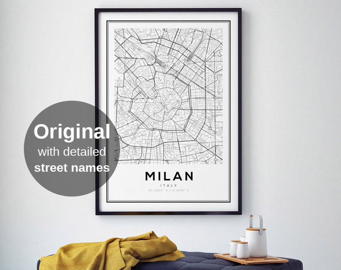 Milan City Map, Minimalist Italy Travel Poster