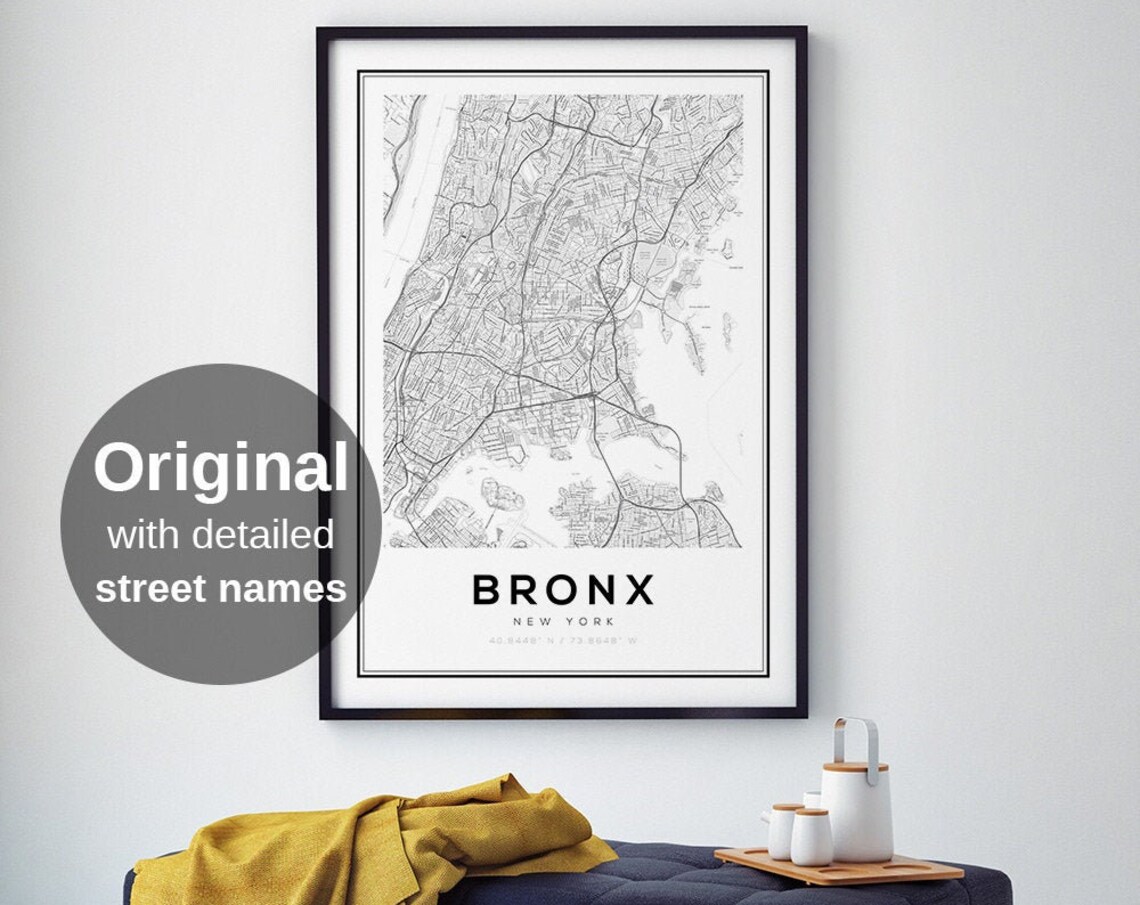 Bronx Map Art Print, Minimalist New York Decor