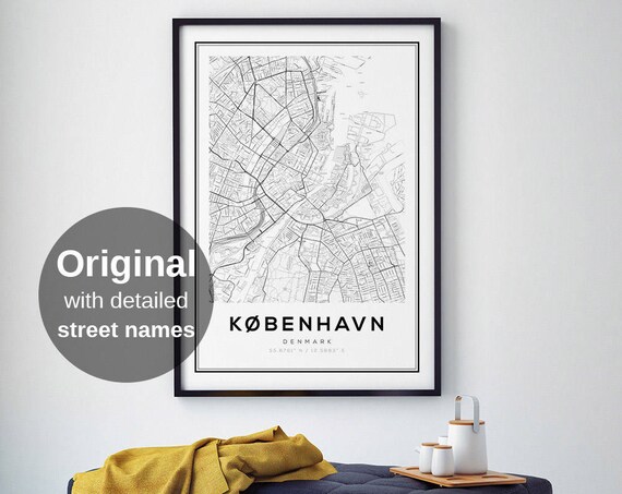 Copenhagen Map Print, Minimalist Denmark Travel Poster