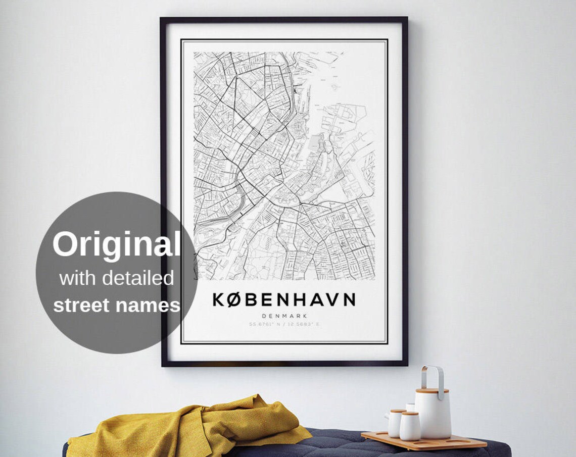 Copenhagen Map Print, Minimalist Denmark Travel Poster