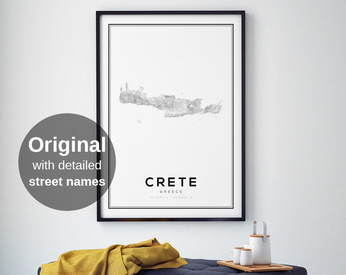 Crete Map Print, Greece Minimalist Travel Poster