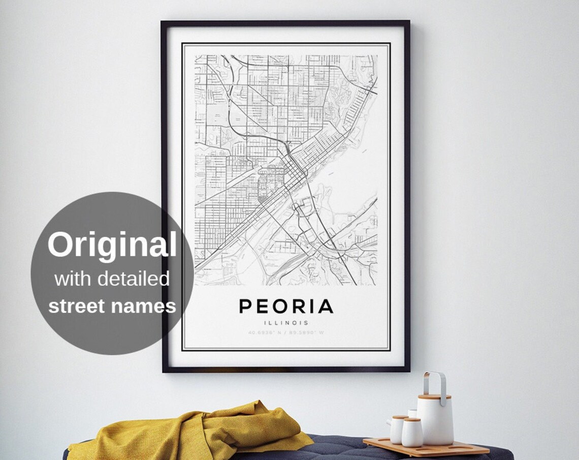 Peoria Illinois Minimalist City Street Map Poster Home Decor