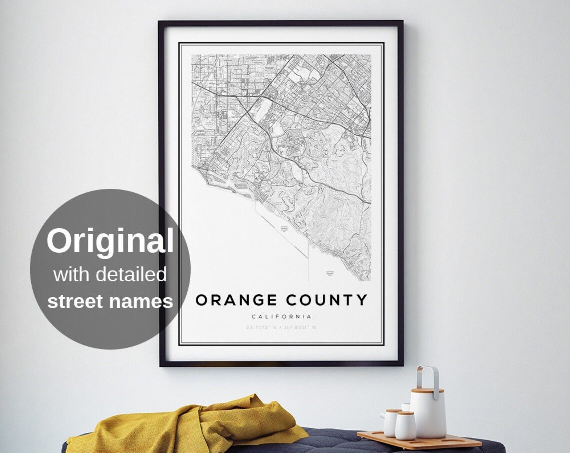 Orange County Map Art Print, Minimalist Decor