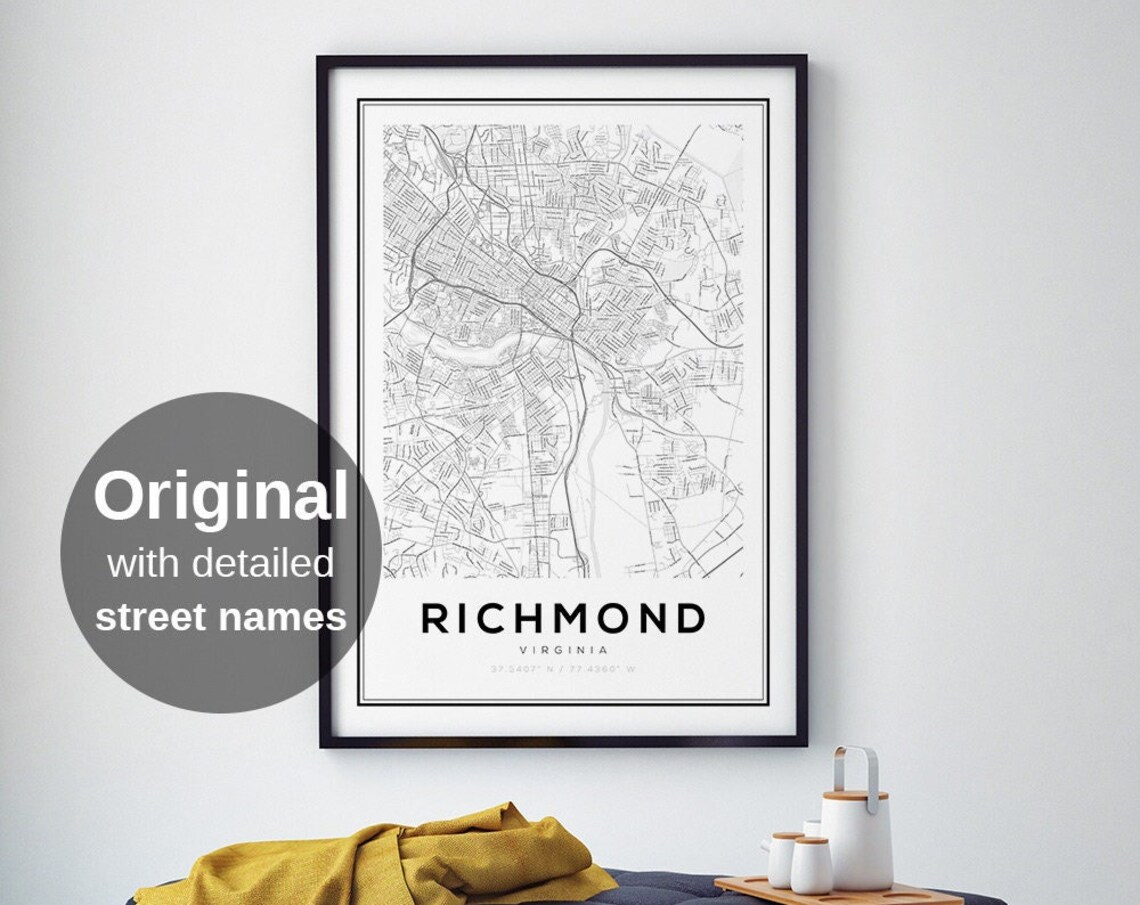 Richmond Map Print, Virginia Minimalist Travel Poster