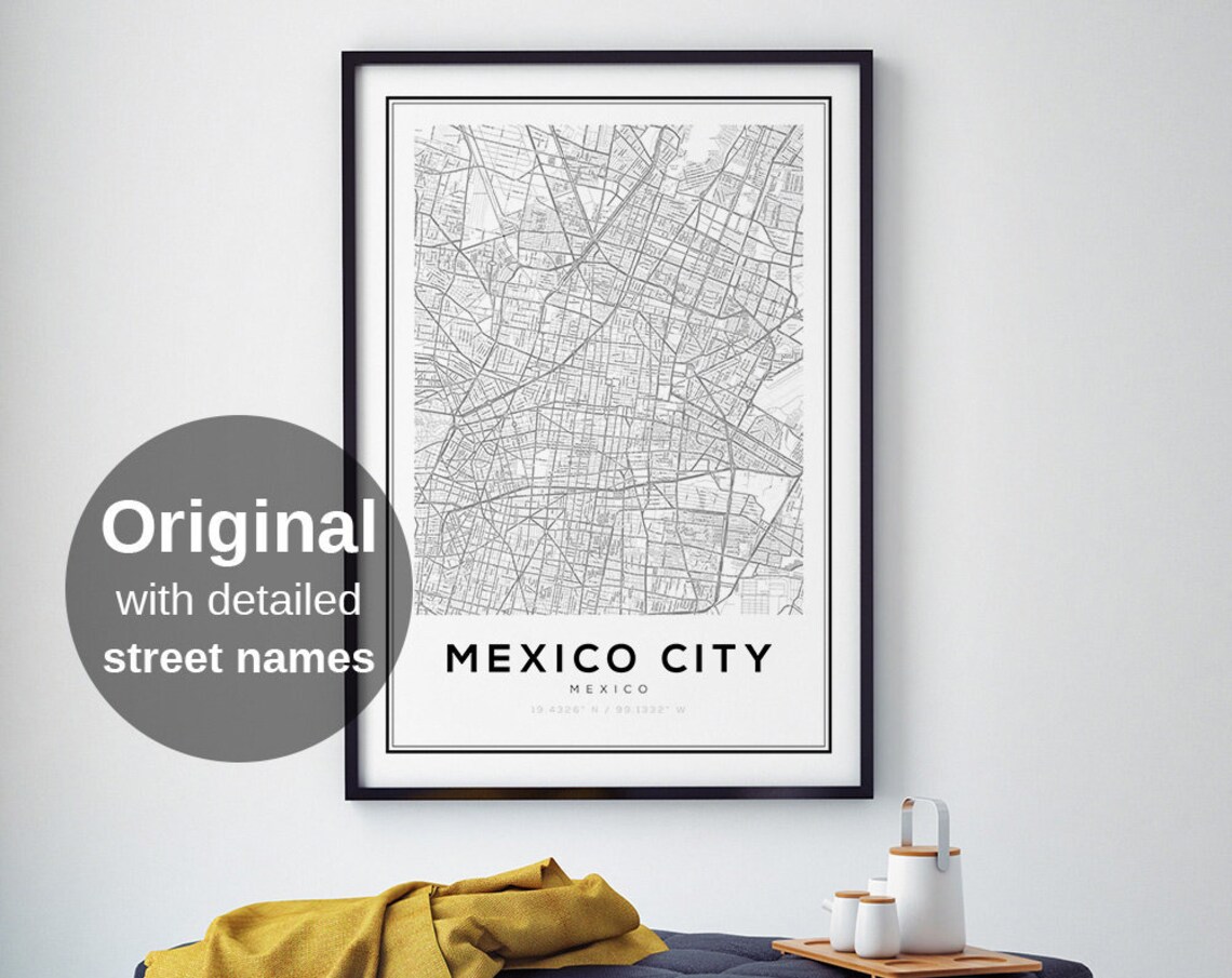 Mexico City Map Poster, Minimalist Travel Gift