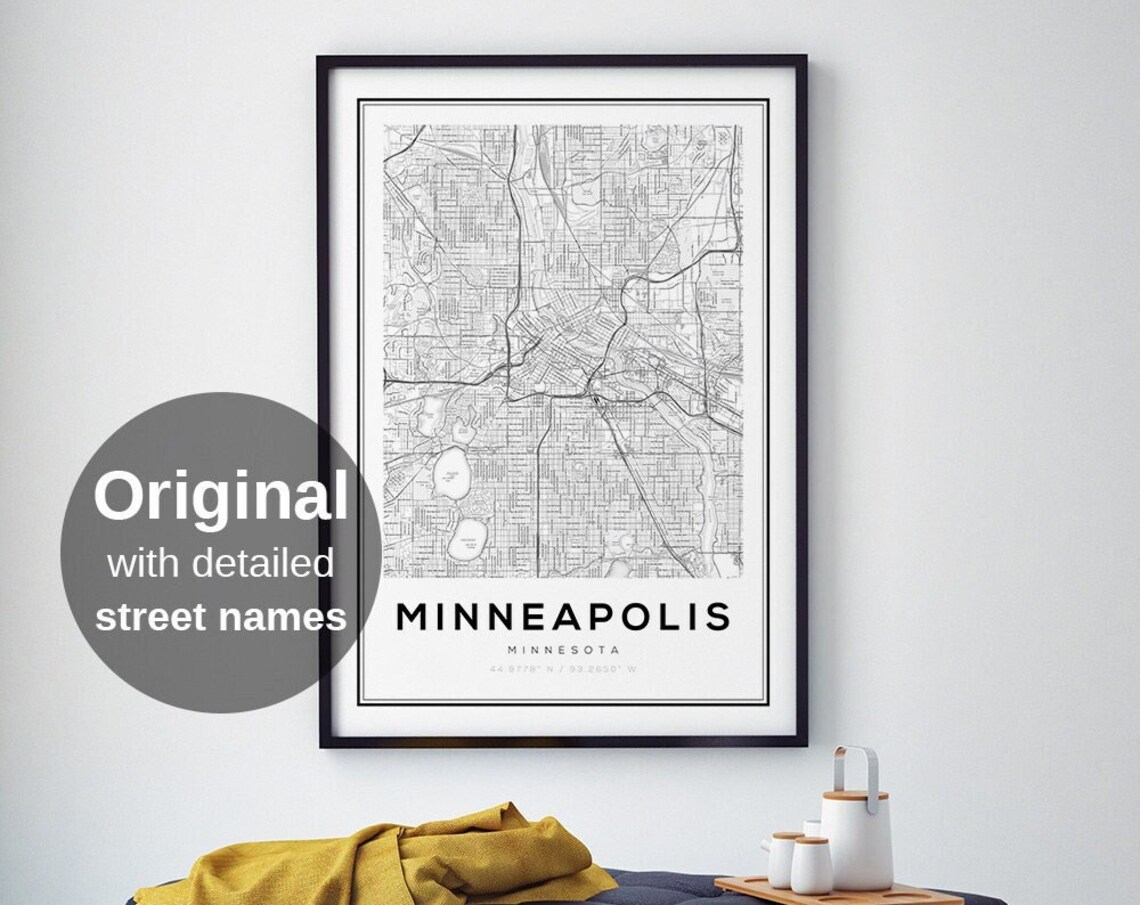 Minneapolis City Map, Minnesota Travel Poster