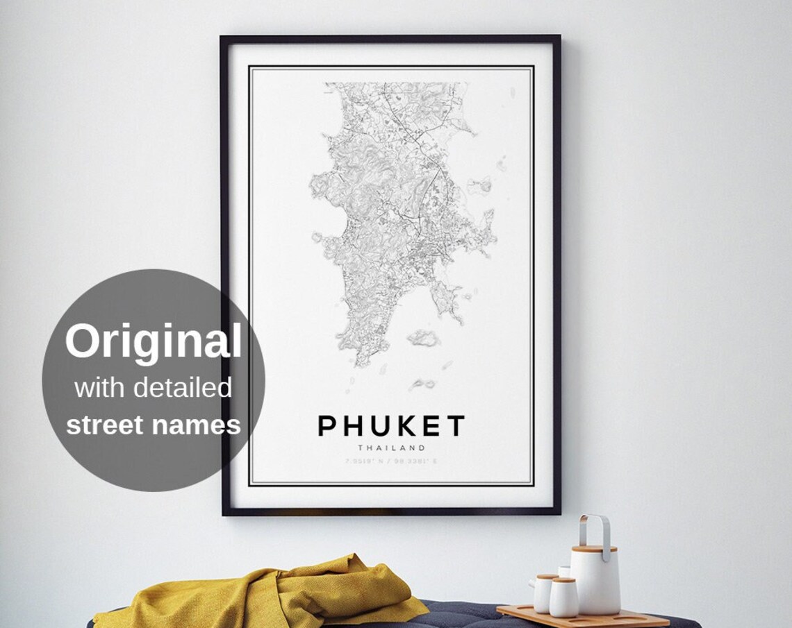 Phuket Map Print, Minimalist Thailand Travel Poster