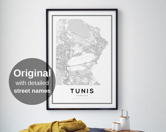 Tunis Map Poster, Tunisia Mediterranean
