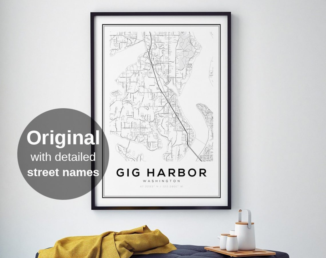Gig Harbor Washington Map Art Print, City Poster