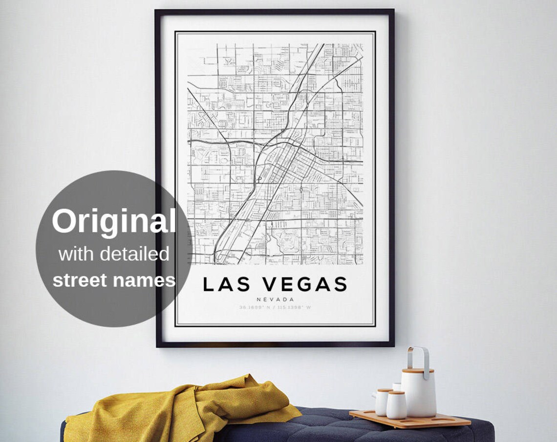 Las Vegas City Map Black White Minimalist Art Print