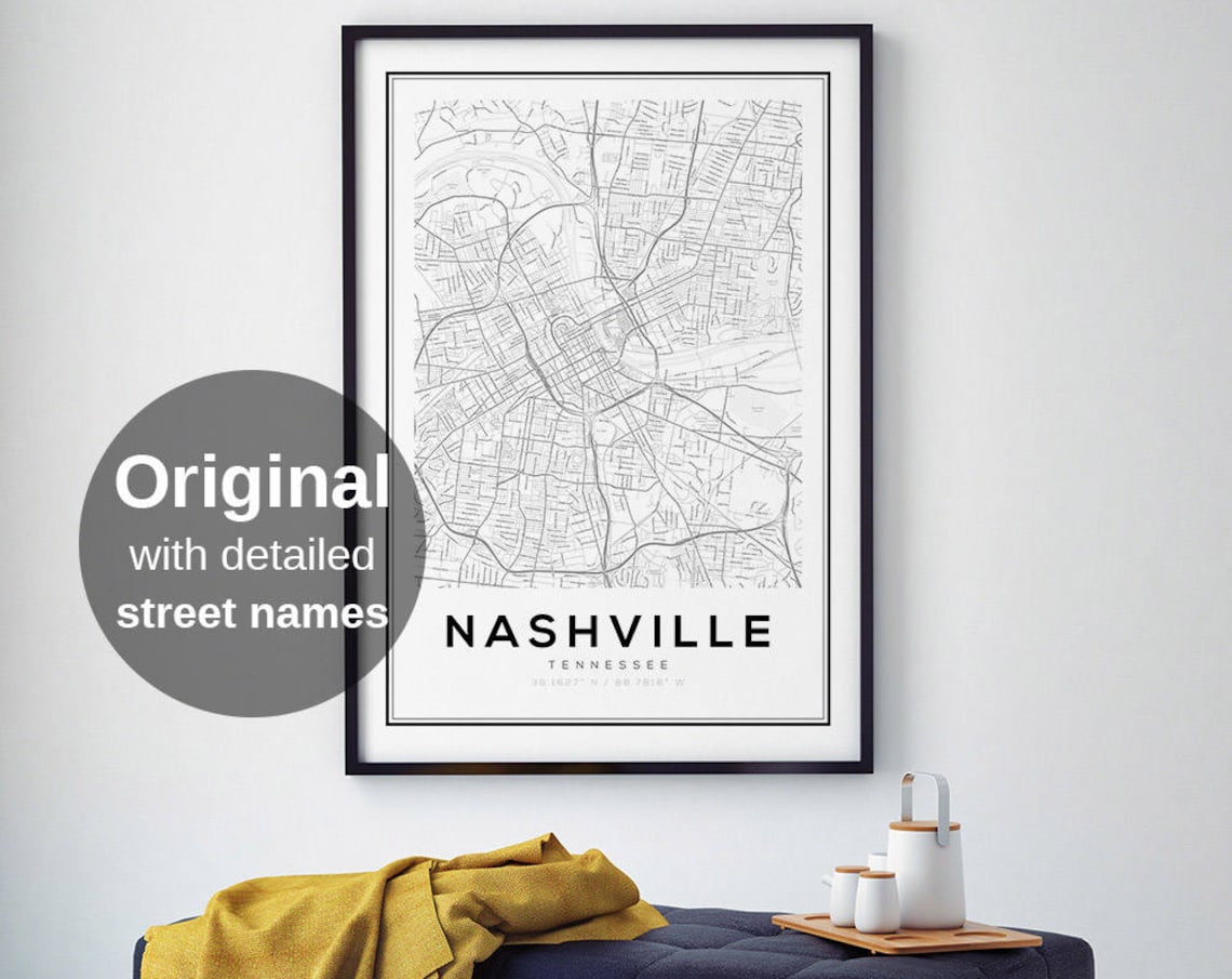 Nashville Map Print, Minimalist Tennessee Travel Poster