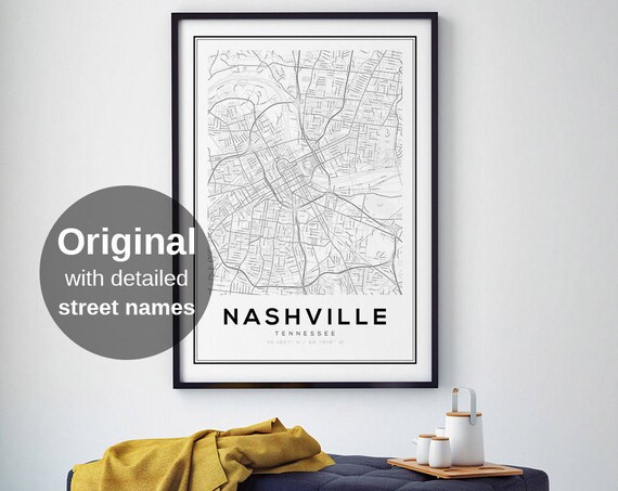 Nashville Map Print, Minimalist Tennessee Travel Poster