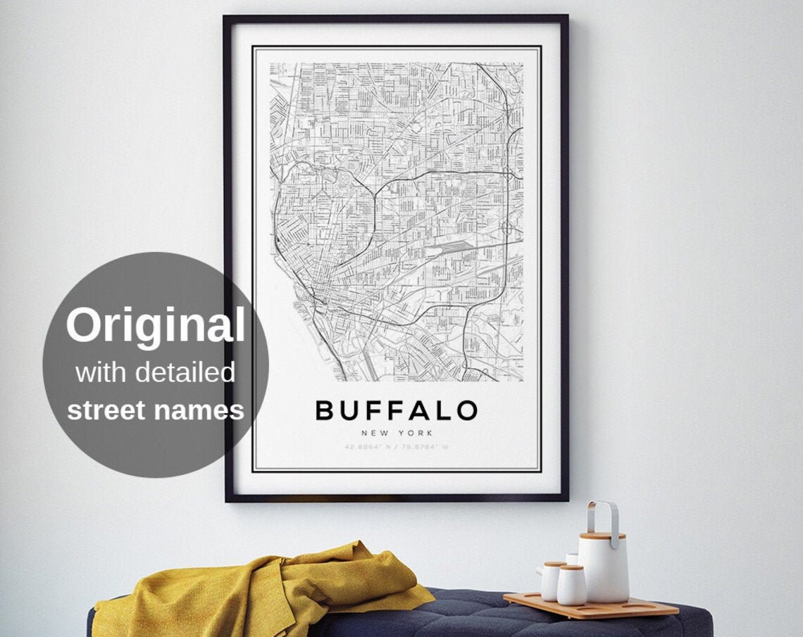 Buffalo City Map Black White Minimalist Travel Poster
