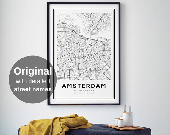 Amsterdam Map Print, Minimalist Netherlands Travel Poster
