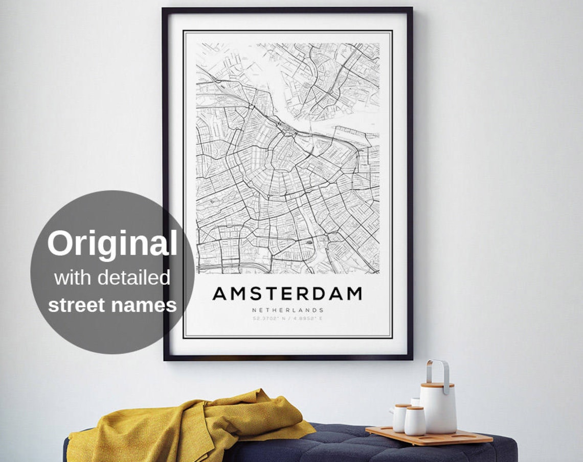 Amsterdam Map Print, Minimalist Netherlands Travel Poster