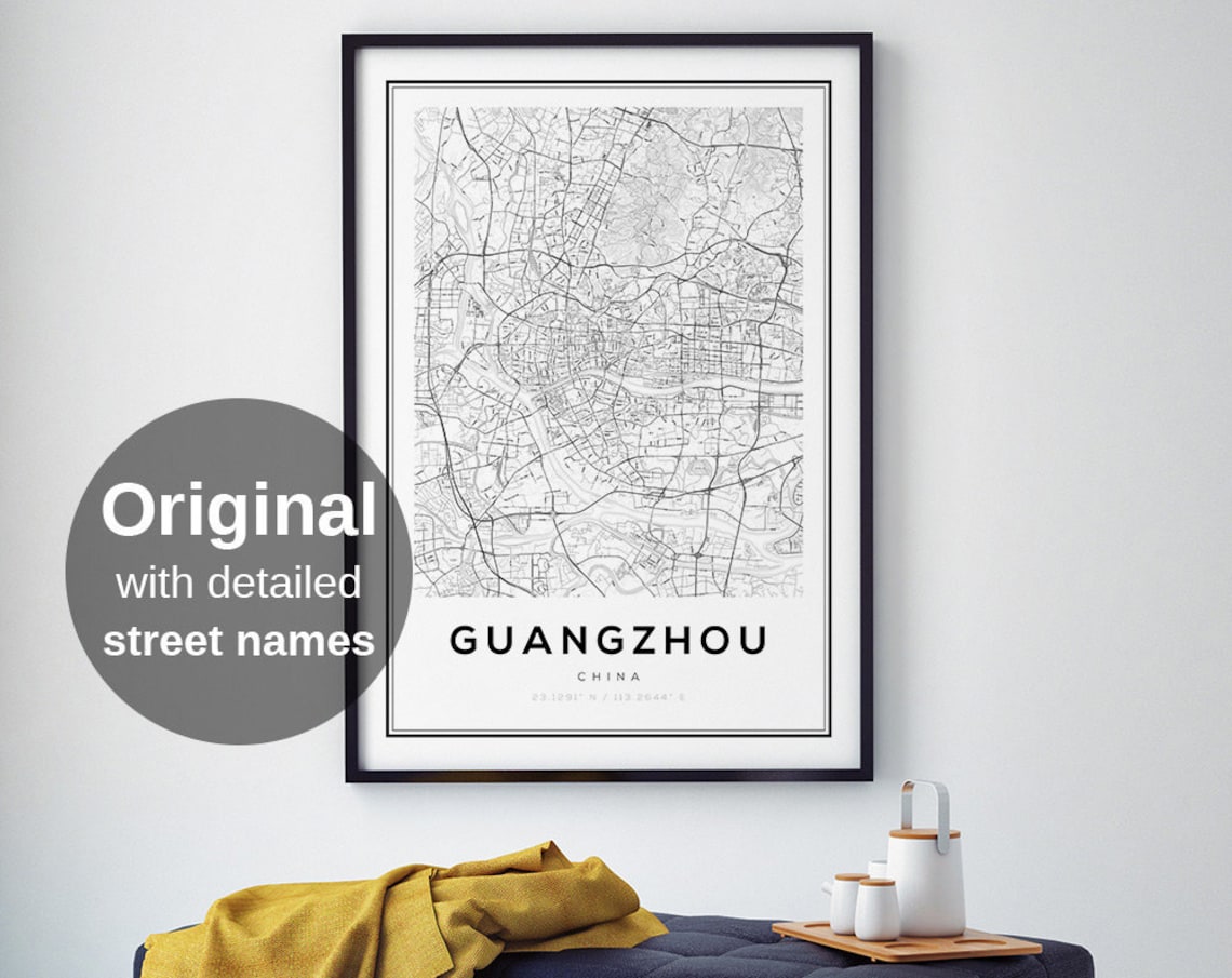 Guangzhou China Map Print, Minimalist Travel Poster