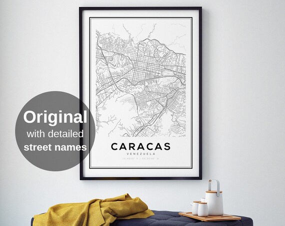 Caracas City Map Black White Minimalist Travel Poster