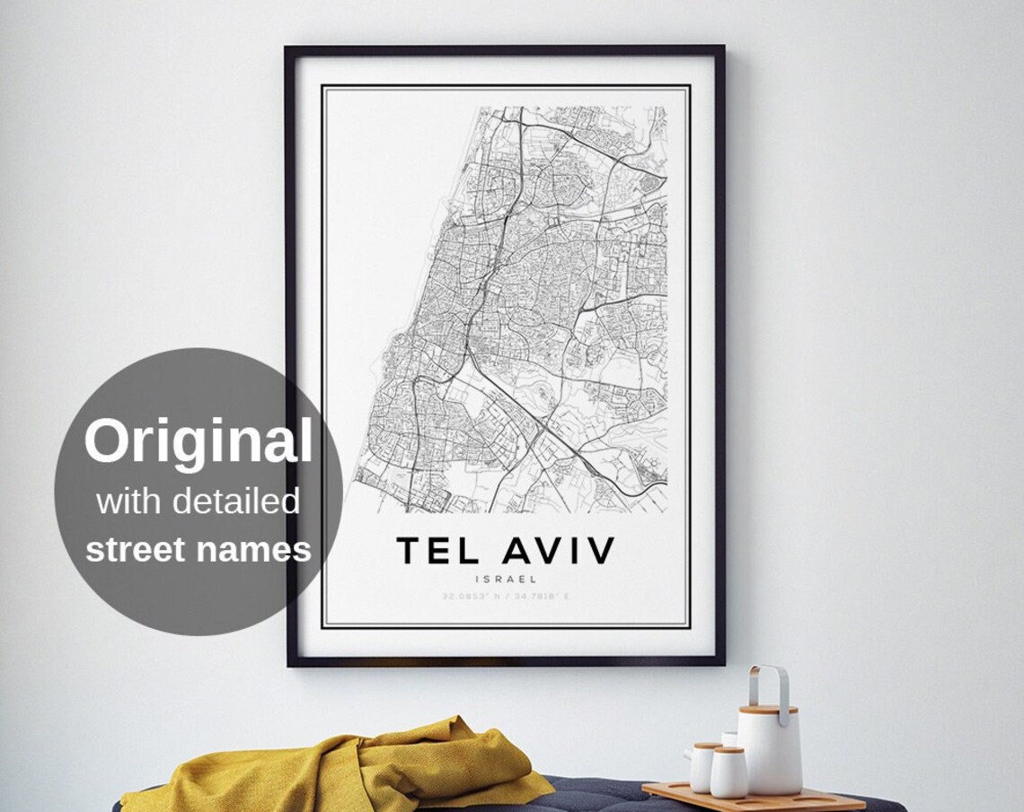 Tel Aviv Map Art Print, Modern Minimalist Travel Poster