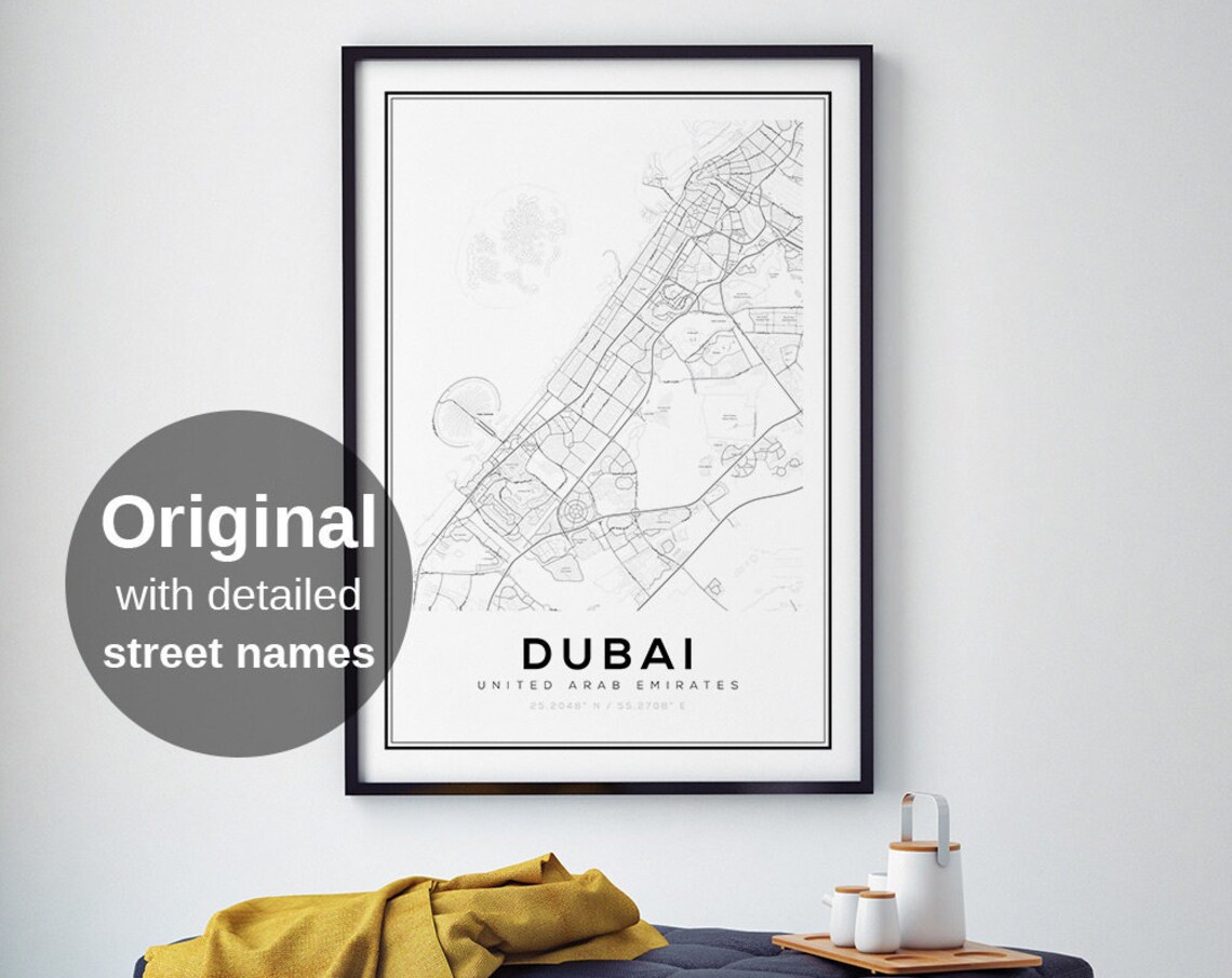 Dubai City Map, Minimalist Travel Poster