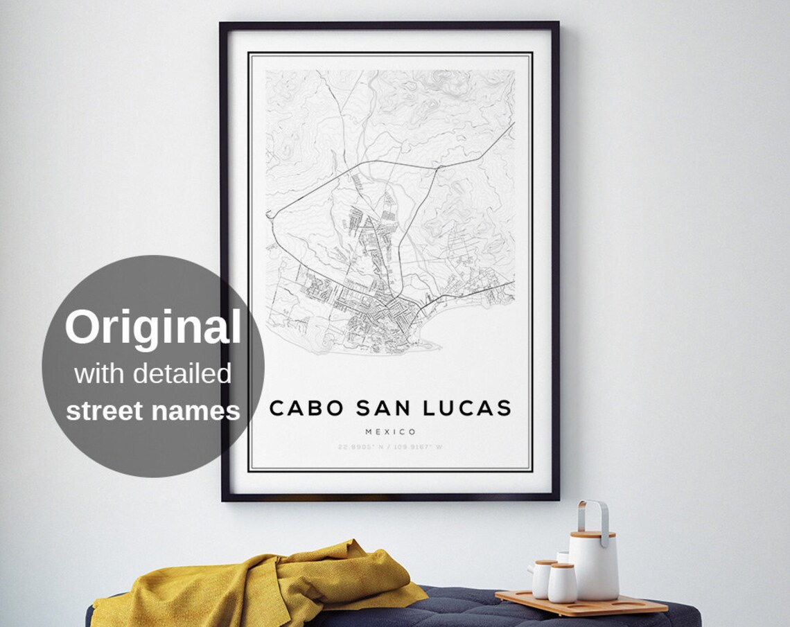 Cabo San Lucas Map Art Print, City Street Style