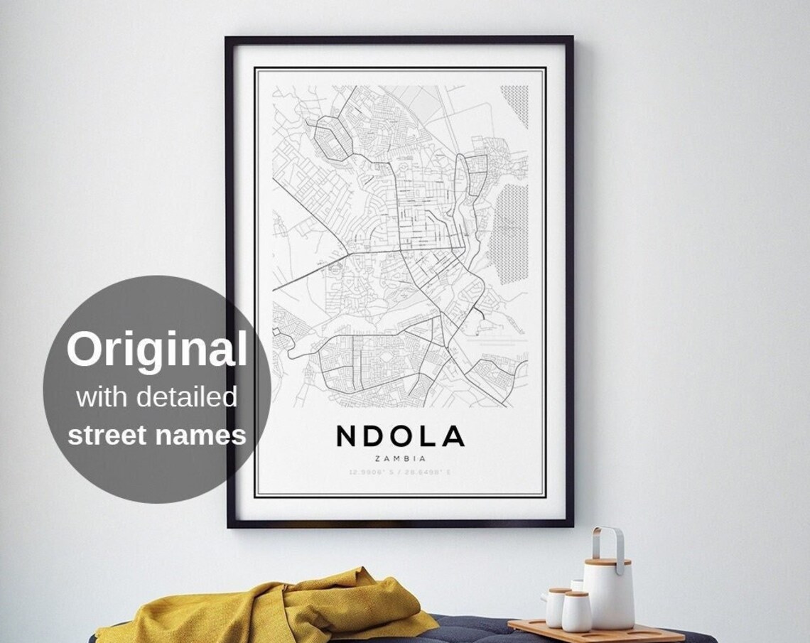Ndola Map Print, Zambia Minimalist Travel Poster