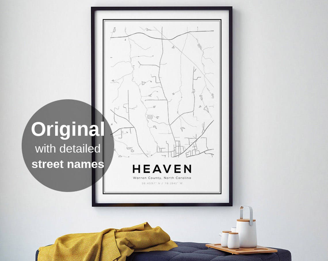 Heaven Warren County North Carolina Street Map Minimalist Wall Art