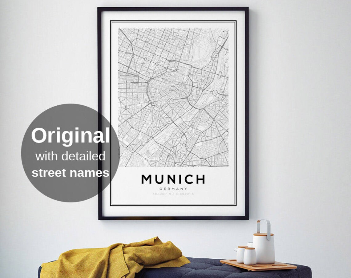 Munich City Street Map Art Print, Germany