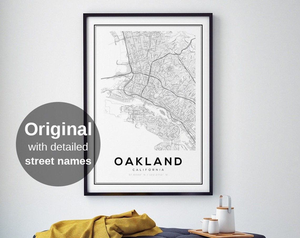 Oakland California Minimalist City Street Map Poster Wall Decor