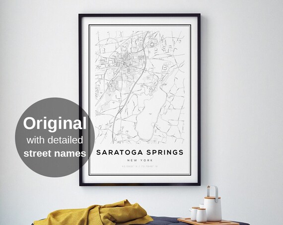 Saratoga Springs Map Print, Minimalist Travel Poster