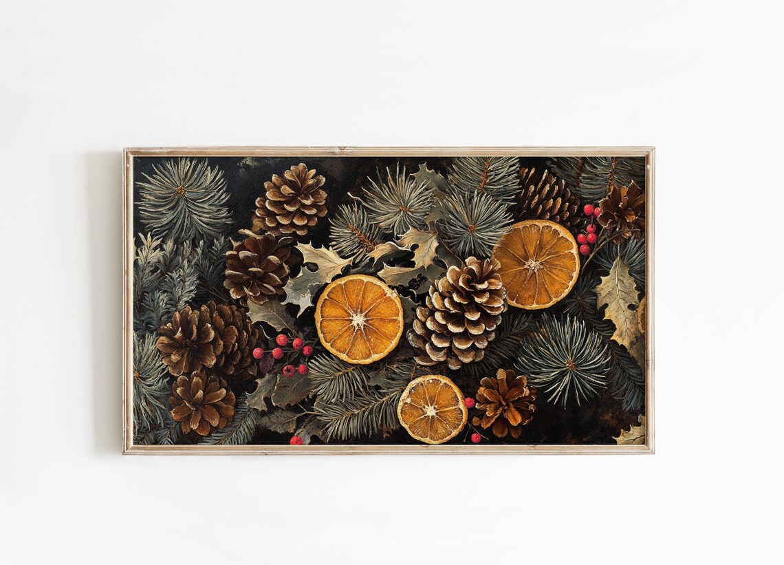 Christmas Pinecones and Orange Slices Botanical Art Print - Image 3