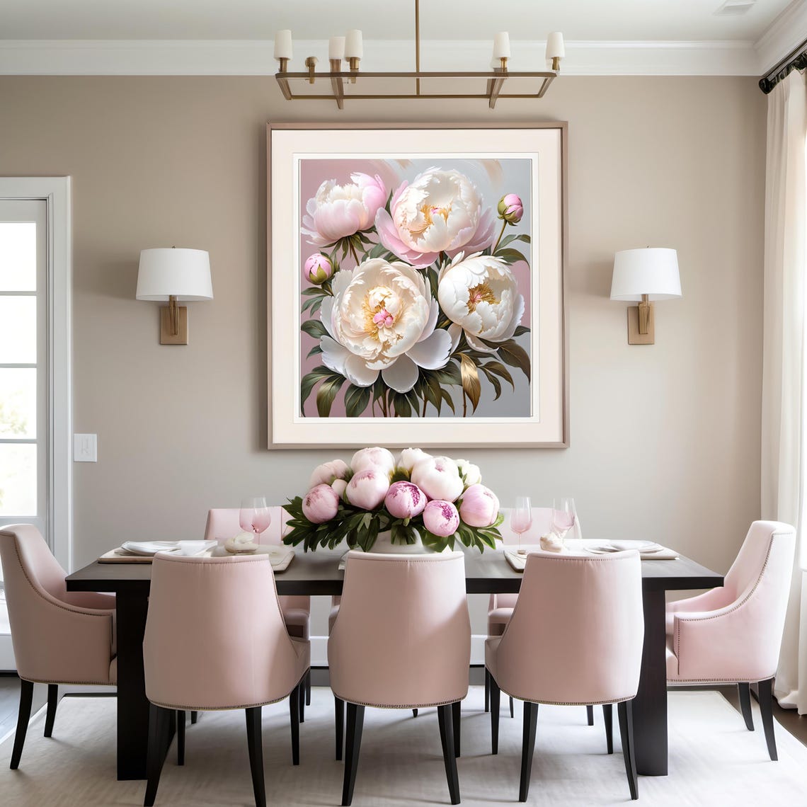 Blush Pink White Peony Bloom Botanical Elegant Floral Poster - Image 3
