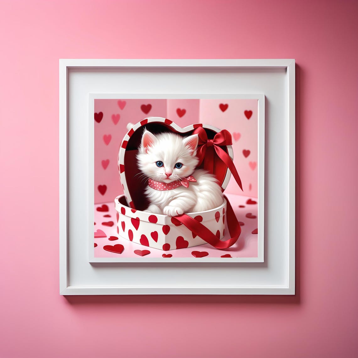 Sweet White Kitten In A Heart Shaped Valentine Gift Box Art Poster - Image 3