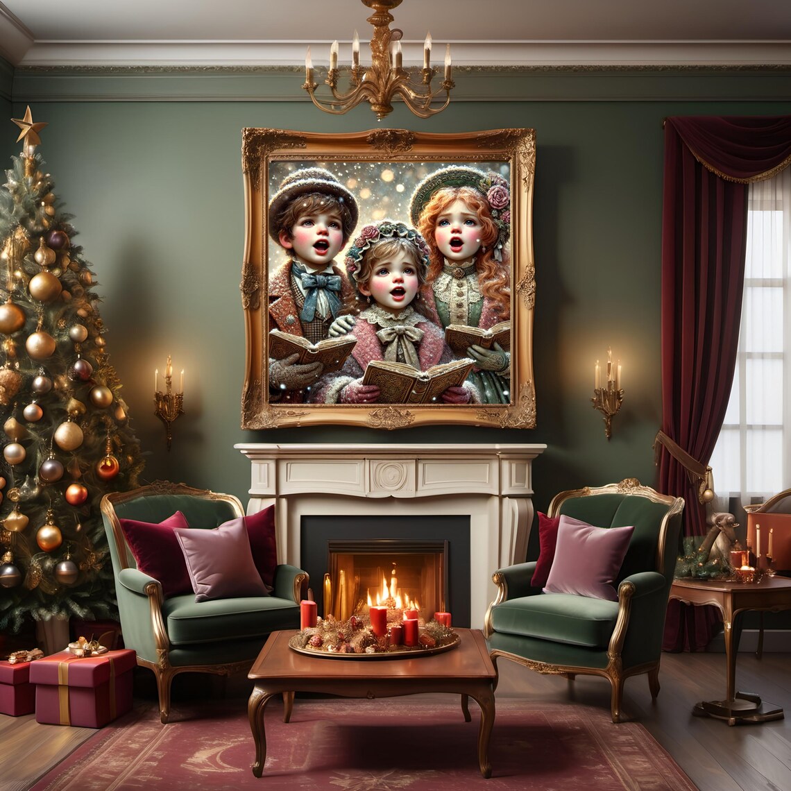 Victorian Christmas Carolers Singing In The Snow Vintage Art Poster - Image 2