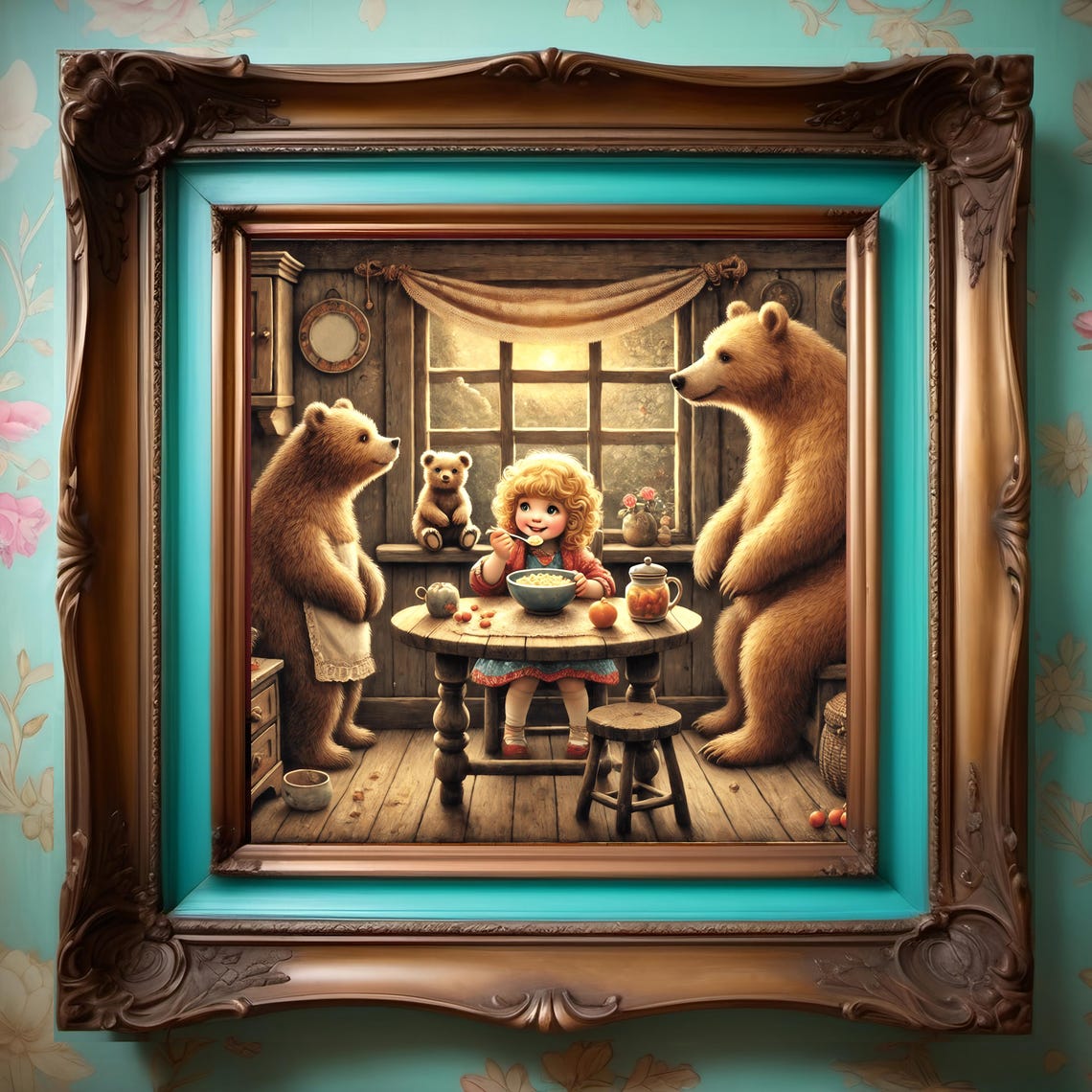 Goldilocks Eating Porridge With The Three Bears Cozy Cabin Poster - Image 2