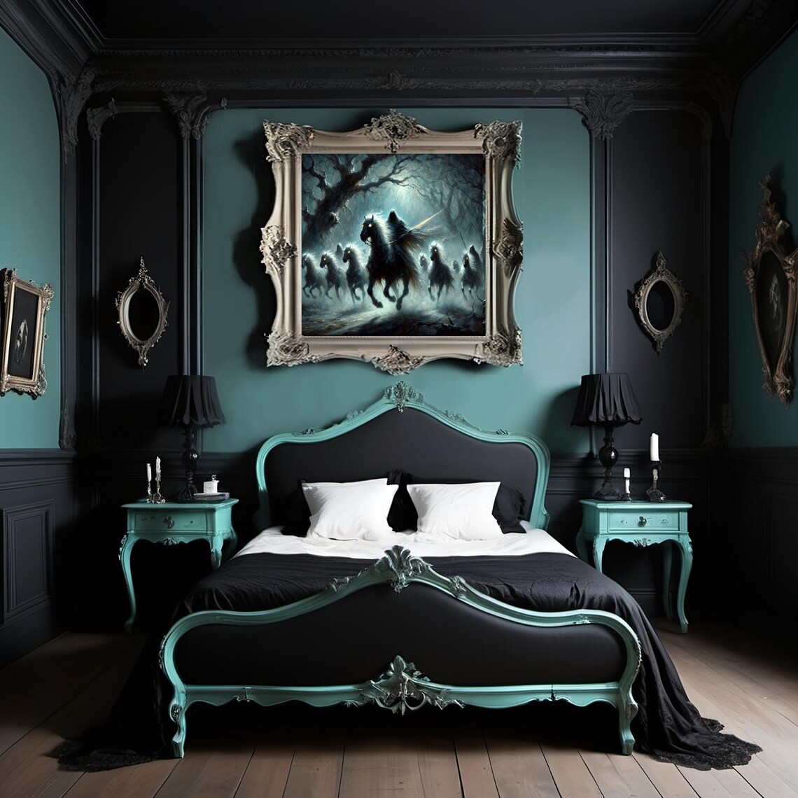 Ghostly Wild Hunt Riders Haunted Forest Dark Gothic Fantasy Horsemen Wall Art - Image 2