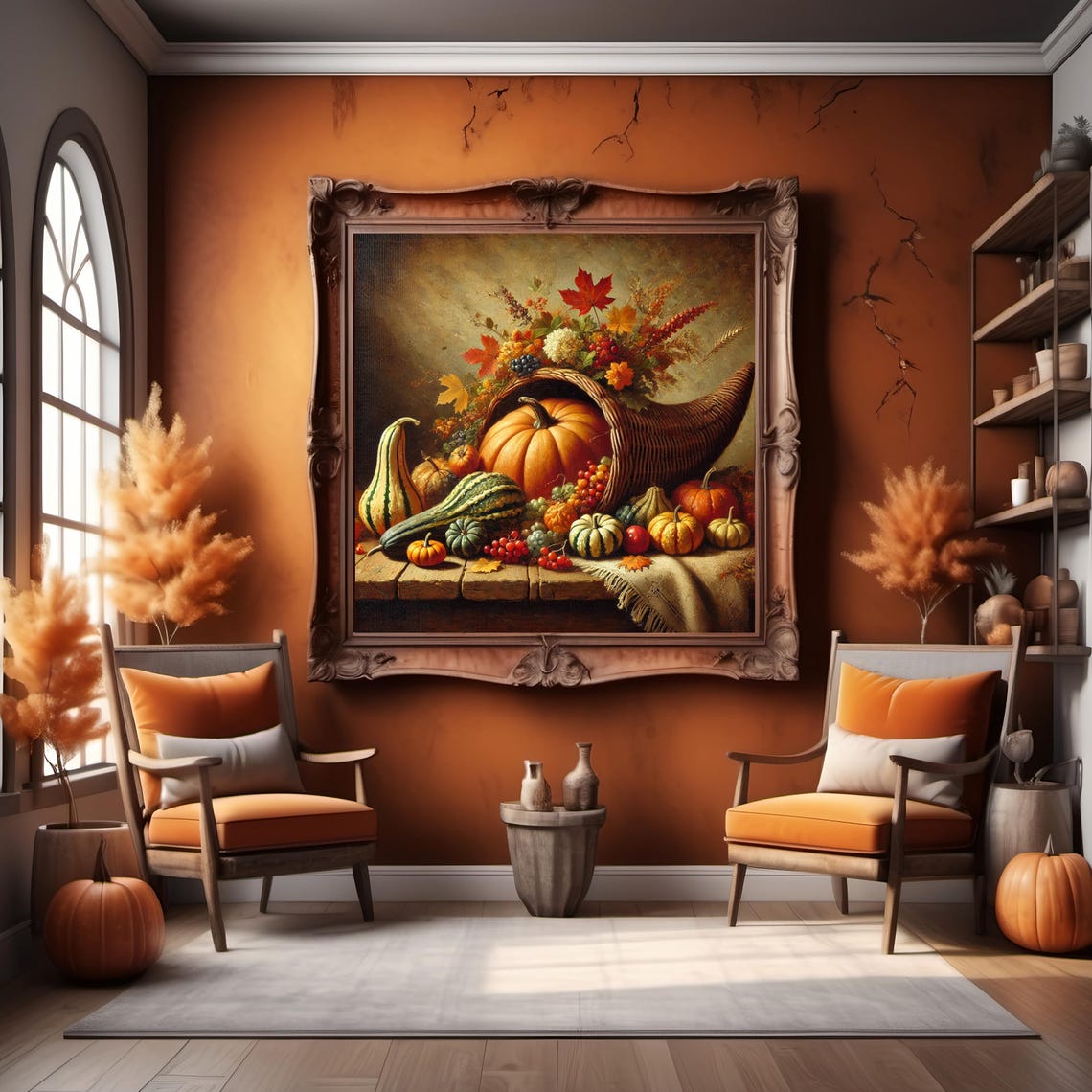 Autumn Cornucopia Overflowing Pumpkins Gourds Berries Harvest Poster - Image 2